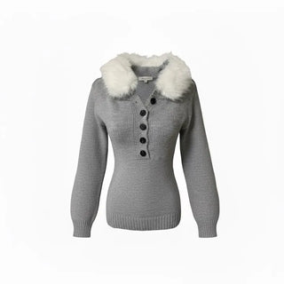 Heart V-neck Button Ribbed Long Sleeve T-shirt Knit