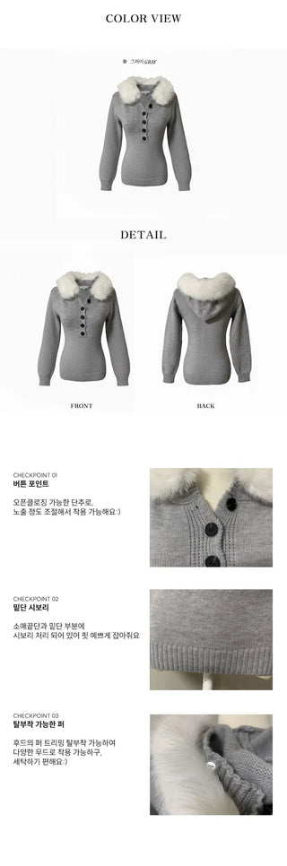 Heart V-neck Button Ribbed Long Sleeve T-shirt Knit