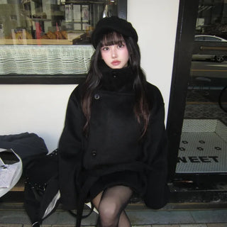 Mer Button Fur Hoodie Knit Year-end Look Date