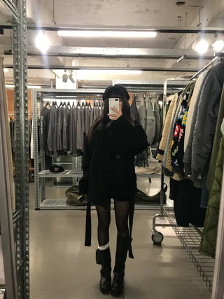 Mer Button Fur Hoodie Knit Year-end Look Date