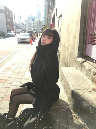 Mer Button Fur Hoodie Knit Year-end Look Date