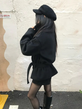 Mer Button Fur Hoodie Knit Year-end Look Date