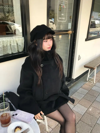 Mer Button Fur Hoodie Knit Year-end Look Date