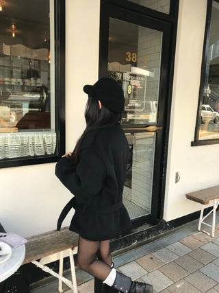Mer Button Fur Hoodie Knit Year-end Look Date