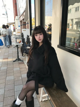Mer Button Fur Hoodie Knit Year-end Look Date