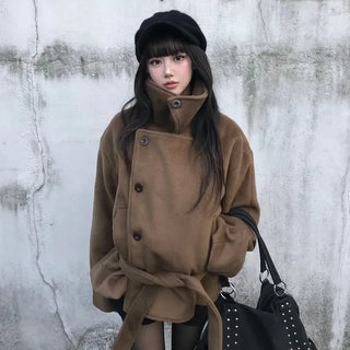 Mer Button Fur Hoodie Knit Year-end Look Date