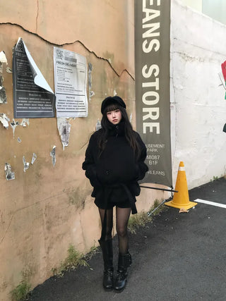 Mer Button Fur Hoodie Knit Year-end Look Date