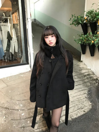 Mer Button Fur Hoodie Knit Year-end Look Date