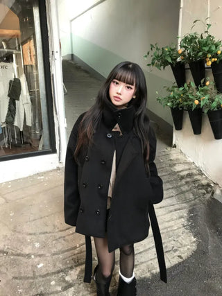 Mer Button Fur Hoodie Knit Year-end Look Date