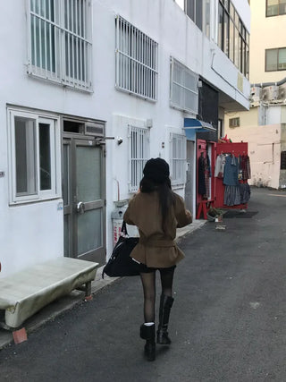 Mer Button Fur Hoodie Knit Year-end Look Date