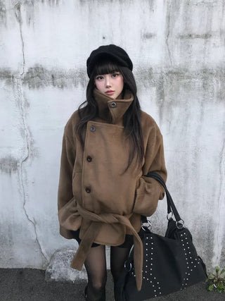 Mer Button Fur Hoodie Knit Year-end Look Date