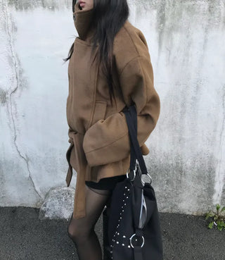 Mer Button Fur Hoodie Knit Year-end Look Date