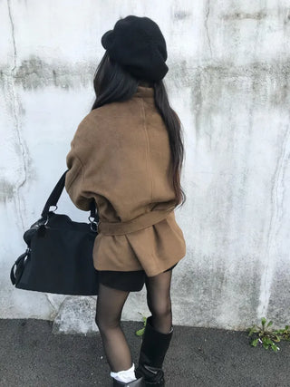 Mer Button Fur Hoodie Knit Year-end Look Date