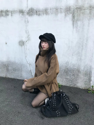 Mer Button Fur Hoodie Knit Year-end Look Date