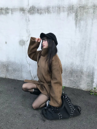 Mer Button Fur Hoodie Knit Year-end Look Date