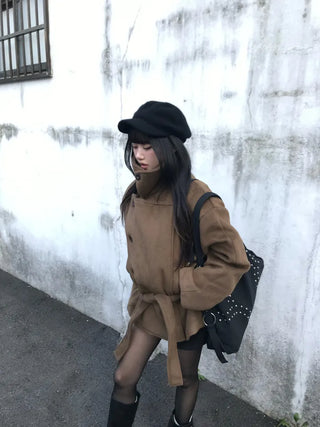 Mer Button Fur Hoodie Knit Year-end Look Date