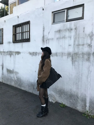 Mer Button Fur Hoodie Knit Year-end Look Date
