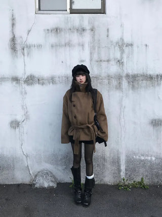 Mer Button Fur Hoodie Knit Year-end Look Date