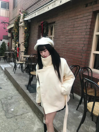 Mer Button Fur Hoodie Knit Year-end Look Date