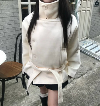 Mer Button Fur Hoodie Knit Year-end Look Date