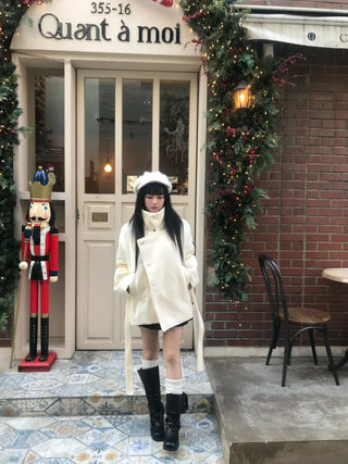 Mer Button Fur Hoodie Knit Year-end Look Date