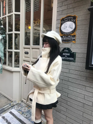 Mer Button Fur Hoodie Knit Year-end Look Date