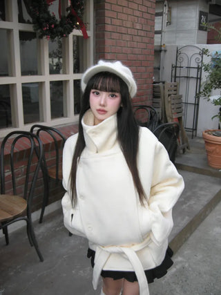 Mer Button Fur Hoodie Knit Year-end Look Date