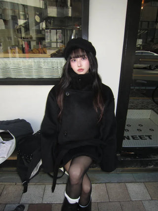 Mer Button Fur Hoodie Knit Year-end Look Date