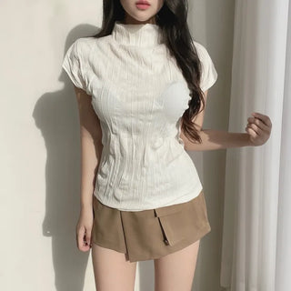 Long Sleeve Square Neck Delicate Puff Stretchy Tee