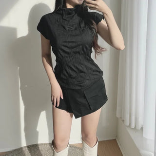 Long Sleeve Square Neck Delicate Puff Stretchy Tee