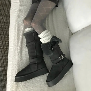 Rooney Ribbon Fur Boots Shoes Two-tone Winter Mid-calf