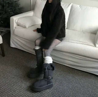 Rooney Ribbon Fur Boots Shoes Two-tone Winter Mid-calf