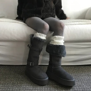 Rooney Ribbon Fur Boots Shoes Two-tone Winter Mid-calf