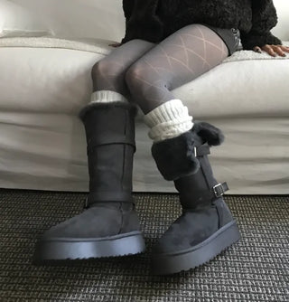 Rooney Ribbon Fur Boots Shoes Two-tone Winter Mid-calf