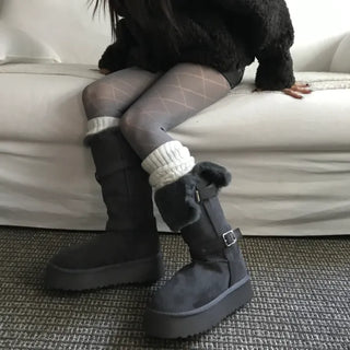 Rooney Ribbon Fur Boots Shoes Two-tone Winter Mid-calf