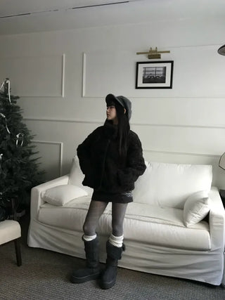 Rooney Ribbon Fur Boots Shoes Two-tone Winter Mid-calf