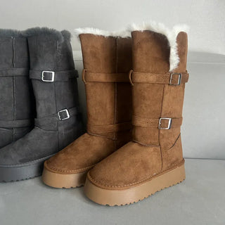 Rooney Ribbon Fur Boots Shoes Two-tone Winter Mid-calf