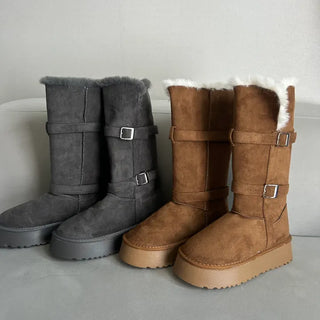 Rooney Ribbon Fur Boots Shoes Two-tone Winter Mid-calf