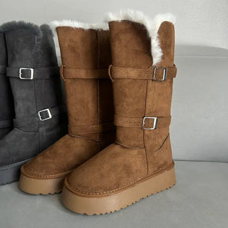 Rooney Ribbon Fur Boots Shoes Two-tone Winter Mid-calf