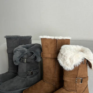 Rooney Ribbon Fur Boots Shoes Two-tone Winter Mid-calf