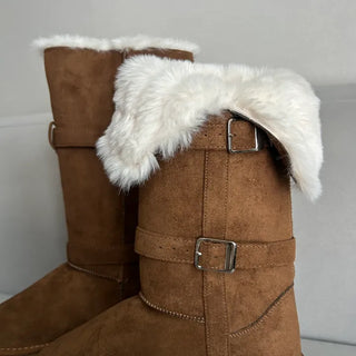 Rooney Ribbon Fur Boots Shoes Two-tone Winter Mid-calf