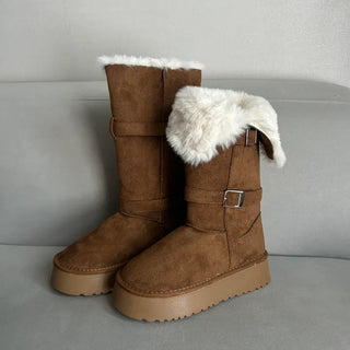 Rooney Ribbon Fur Boots Shoes Two-tone Winter Mid-calf