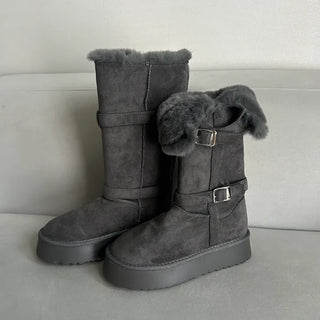 Rooney Ribbon Fur Boots Shoes Two-tone Winter Mid-calf