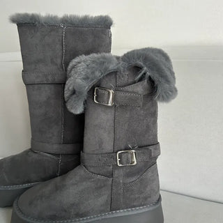Rooney Ribbon Fur Boots Shoes Two-tone Winter Mid-calf