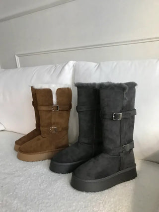 Rooney Ribbon Fur Boots Shoes Two-tone Winter Mid-calf