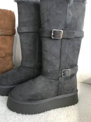 Rooney Ribbon Fur Boots Shoes Two-tone Winter Mid-calf