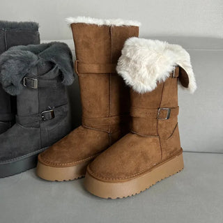 Rooney Ribbon Fur Boots Shoes Two-tone Winter Mid-calf