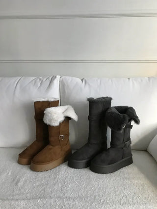 Rooney Ribbon Fur Boots Shoes Two-tone Winter Mid-calf