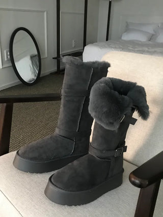 Rooney Ribbon Fur Boots Shoes Two-tone Winter Mid-calf