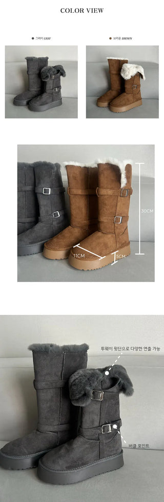 Rooney Ribbon Fur Boots Shoes Two-tone Winter Mid-calf